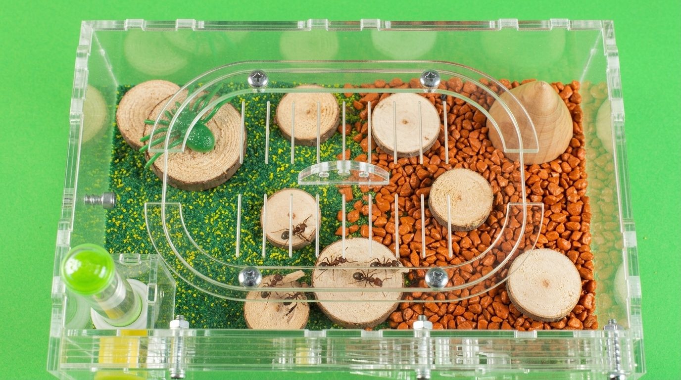 Арена муравьиной фермы с декором, поилкой и грунтом